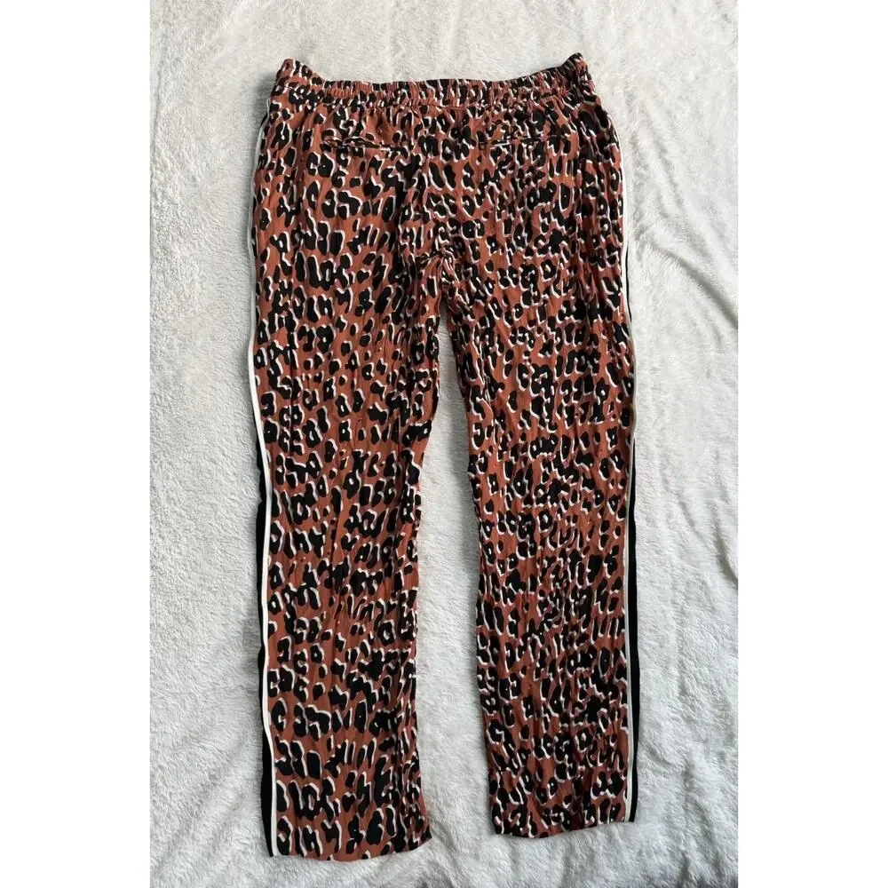 Zara Pants Women’s XL Brown Leopard Art Waist Tie Side Stripe Ankle Pockets - Picture 5 of 5
